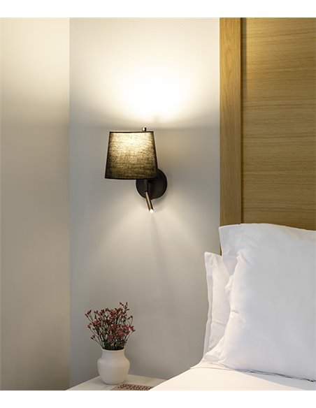 Aplique de pared Clip – LedsC4 – Lámpara de lectura negra con pantalla en 2 colores, LED 2700K+E27