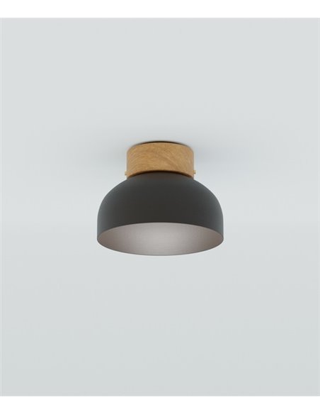 Plafón de techo Reiko – Robin – Lámpara redonda de metal y madera de fresno, Ø 21 cm