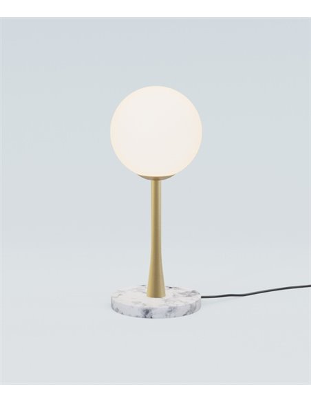 Lámpara de mesa Ricarda – Robin – Lámpara decorativa tipo bola, Base de mármol, Estructura dorada