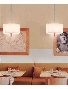 Lámpara colgante Rain – Robin - Estructura de madera de castaño, Pantalla blanca, Ø 40 cm