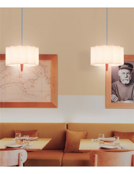 Lámpara colgante Rain – Robin - Estructura de madera de castaño, Pantalla blanca, Ø 40 cm