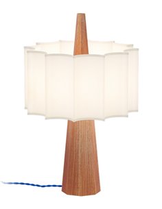 Lámpara de mesa Rain – Robin – Lámpara de madera de castaño con pantalla blanca, Cable azul 2