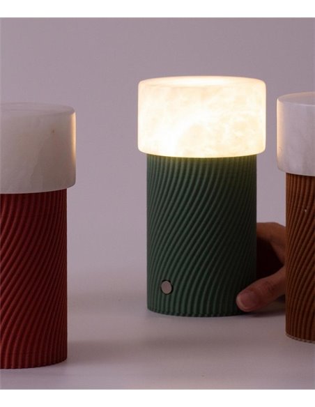 Lámpara portátil Rizzo – Robin – Diseño moderno de alabaster y madera reciclada, LED 3000K 250 lm, Regulación Push