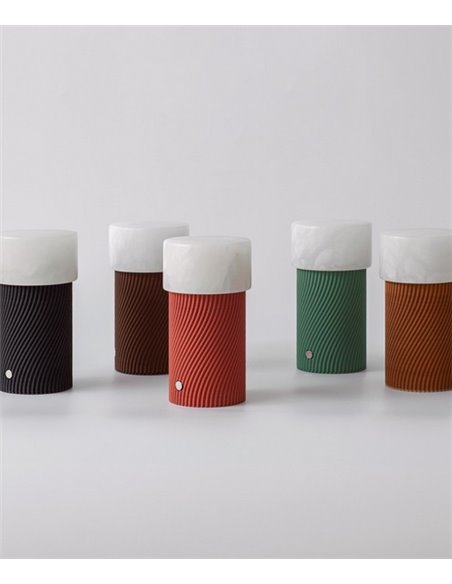 Lámpara portátil Rizzo – Robin – Diseño moderno de alabaster y madera reciclada, LED 3000K 250 lm, Regulación Push