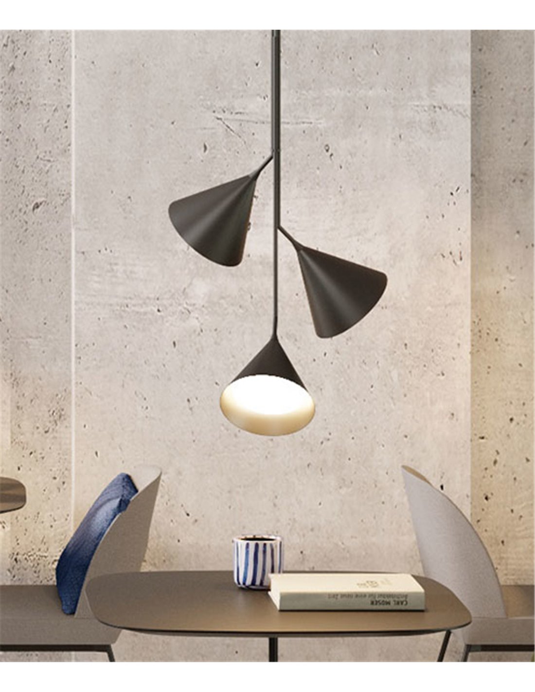 Lámpara colgante Rubi Trio – Robin – Diseño moderno con 3 pantallas, Color negro con interior dorado Lámpara colgante Rubi Trio – Robin – Diseño moderno con 3 pantallas, Color negro con interior dorado