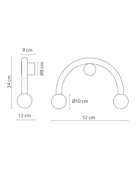 Aplique de pared Rigoberta Direct Curved – Robin – Lámpara tipo bola minimalista, Disponible en negro o blanco
