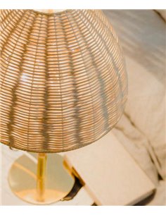 Lámpara de mesa Ama – Luxcambra – Pantalla de mimbre natural trenzado a mano, estructura blanca 2
