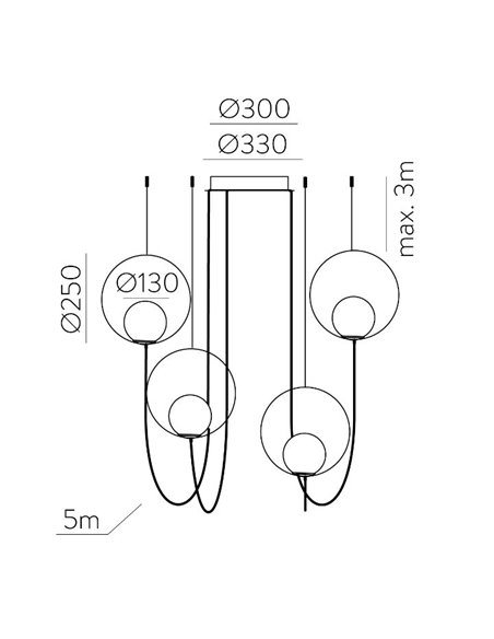 rev-Colgante de techo Halo 4 - ACB - Lámpara decorativa en dorado o negro, 4 luces LED