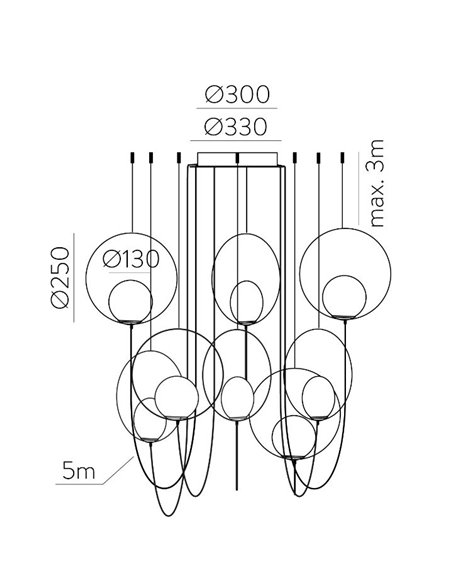 rev-Lámpara colgante Halo 8 - ACB - Diseño decorativo, 8 luces LED