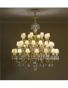 Porcelain Chandelier – Lladró – 12 lights chandelier, Shiny gold finish
