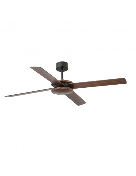 Ventilador de techo acabado marrón con motor DC apto para techo inclinado – Polea – Faro