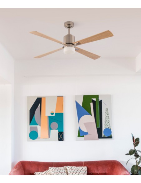 Ventilador de techo con luz acabado Níquel Satinado 4 palas – Palk – Faro
