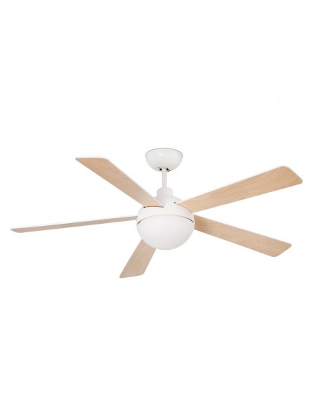 Ventilador de techo con luz acabado blanco con palas reversibles en blanco y arce – Izaro – Faro