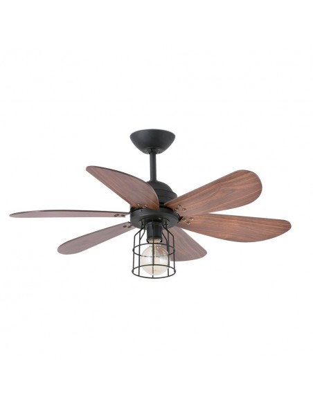 Ventilador de techo con luz 6 palas nogal acabado negro y mando a distancia – Chicago – Faro