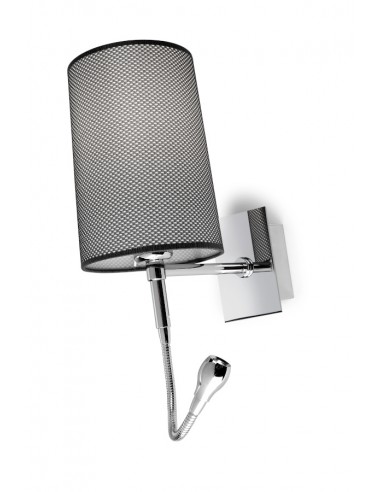 Aplique de pared con flexo LED para la lectura y pantalla tela negra en 2 acabados - Basic - Pujol Iluminación