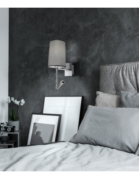 Aplique de pared con flexo LED para la lectura y pantalla tela negra en 2 acabados - Basic - Pujol Iluminación