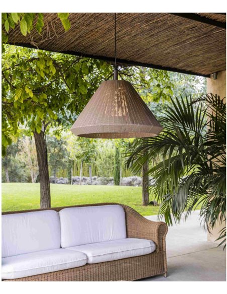 Saigon outdoor pendant light - Faro - White/brown textiline lampshade