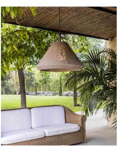Saigon outdoor pendant light - Faro - White/brown textiline lampshade