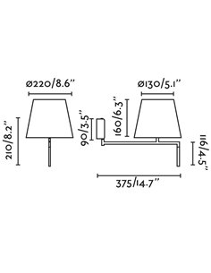 Ron wall light - Faro - Adjustable, Textile lampshade