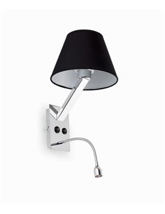 Moma wall light with reader - Faro - Black/white textile lampshade 2