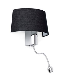Hotel wall light with reader - Faro - Black or white textile lampshade 2