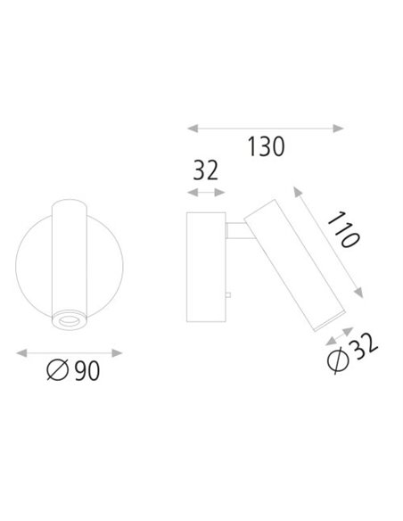 Atria wall light - ACB - Surface, Reading lamp, Adjustable head, Black/Nickel 