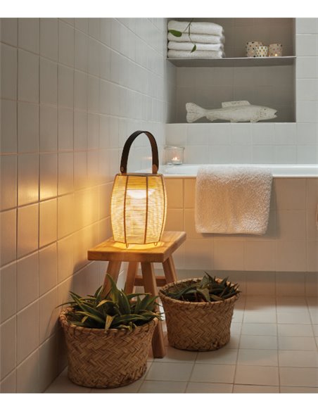 Lámpara de sobremesa portátil y recargable con pantalla de hilo de algodón beige – Tanit – Bover