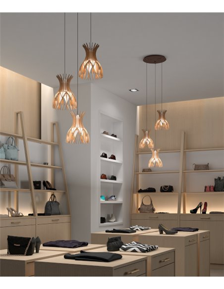 Lámpara colgante con florón estándar y 3, 4 o 7 luces disponible con 2 acabados – Domita – Bover