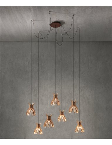 Lámpara colgante con florón múltiple y 4, 7, 13 o 19 luces disponible con 2 acabados – Domita – Bover
