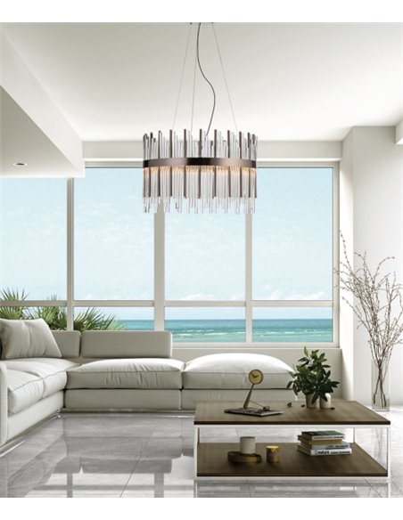 Ceiling pendant light - Copenlamp - Classic chandelier lamp satin chrome, 61 cm 