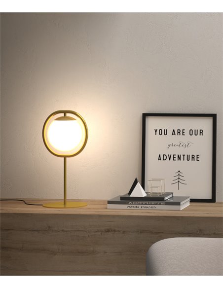 Lámpara de mesa Sphere – Pujol – Lámpara tipo bola negra o dorada, Pantalla inclinable