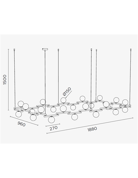 Lámpara colgante Zen – Pujol – Lámpara de techo tipo bola, Acabado negro, 10+24 luces