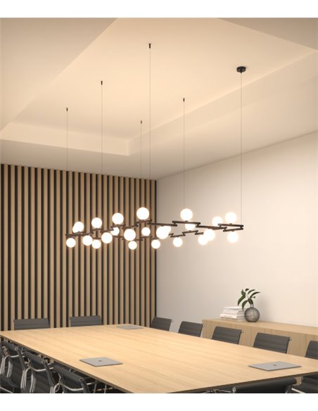 Lámpara colgante Zen – Pujol – Lámpara de techo tipo bola, Acabado negro, 10+24 luces