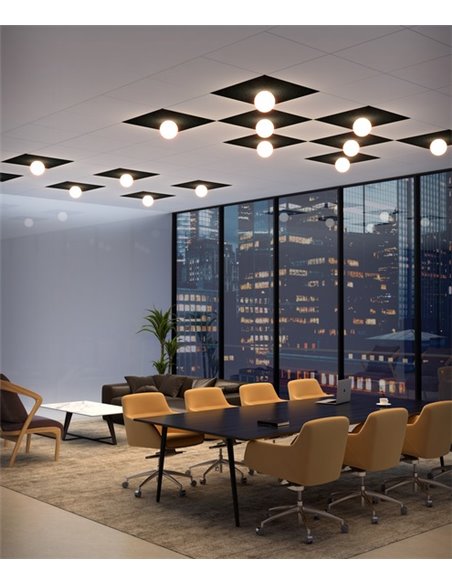 Plafón de techo Acustic – Pujol – Lámpara acústica cuadrada, Fabricada en polietileno reciclado