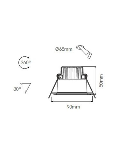 Compac C recessed ceiling light - Beneito & Faure - Square white downlight, LED 8W 2700K/3000K