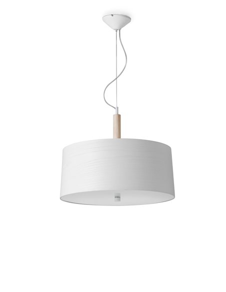 Nordic pendant light - Massmi - Lampshade in natural wood, Glass diffuser, Diameter: 47 cm
