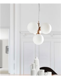 Buble pendant light - Massmi - Round opal matt lampshades, 4 lights E14