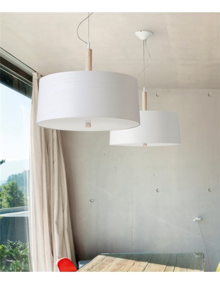 Nordic pendant light - Massmi - Lampshade in natural wood, Glass diffuser, Diameter: 47 cm