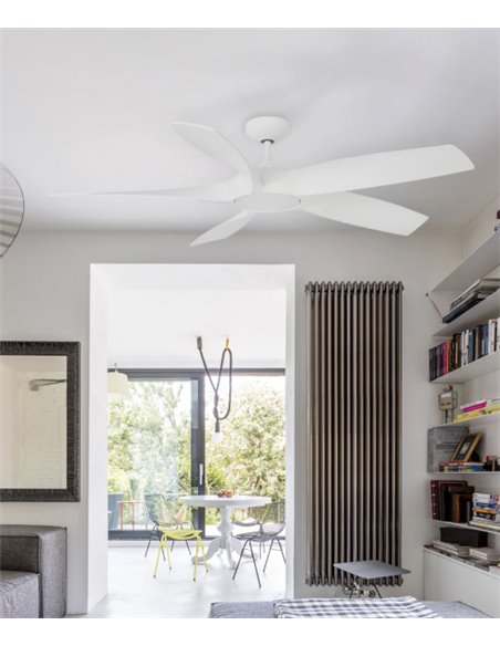 Ventilador de techo con luz acabado blanco con 5 palas y motor DC – Cocos – Faro