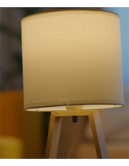 Nuts table lamp - FORLIGHT - Nordic lamp with textile lampshade, Natural wood