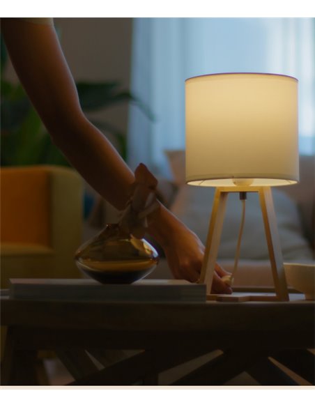 Nuts table lamp - FORLIGHT - Nordic lamp with textile lampshade, Natural wood
