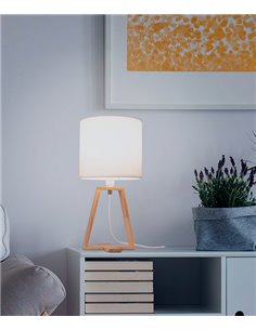 Nuts table lamp - FORLIGHT - Nordic lamp with textile lampshade, Natural wood