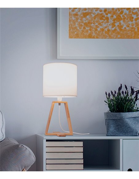 Nuts table lamp - FORLIGHT - Nordic lamp with textile lampshade, Natural wood