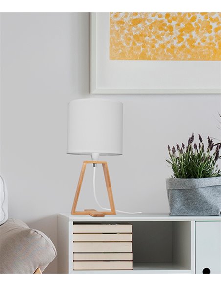 Nuts table lamp - FORLIGHT - Nordic lamp with textile lampshade, Natural wood