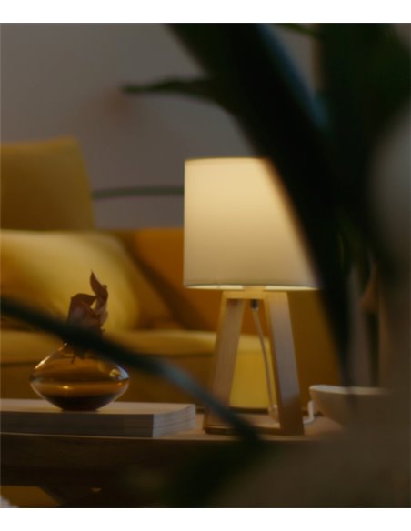 Nuts table lamp - FORLIGHT - Nordic lamp with textile lampshade, Natural wood