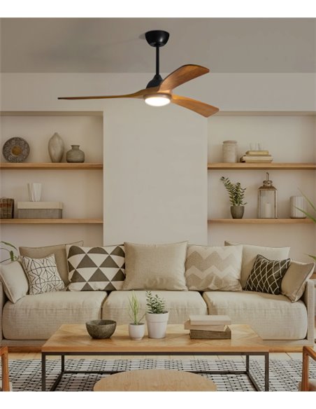 Bosc ceiling fan with light - FORLIGHT - DC fan with 3 wooden blades, 5 speeds, LED dimmable