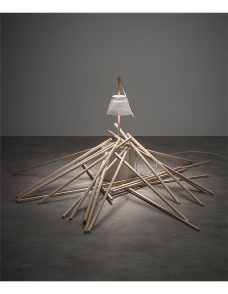 Cambo table lamp - a-emotional light - Design lamp made of stainless steel + beech wood, Height: 64 cm, LED Dimmable 2700K 850 l