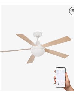 Izaro SMART white ceiling fan with LED light – Faro - Remote control with timer + Alexa/Google/Siri, 5 speeds, DC motor 