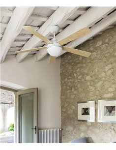 Ventilador de techo con luz acabado blanco con palas reversibles en blanco y arce – Izaro – Faro