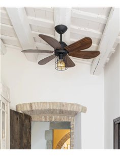 Ventilador de techo con luz 6 palas nogal acabado negro y mando a distancia – Chicago – Faro